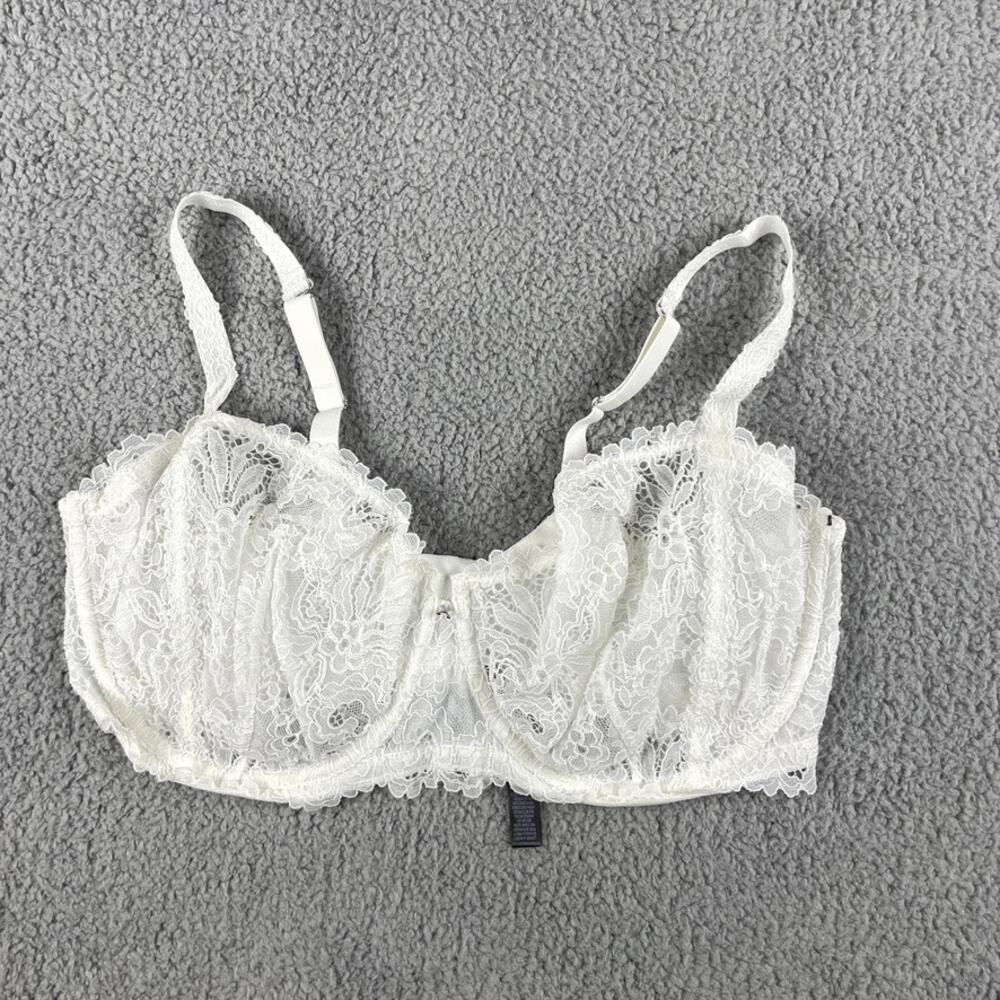 Savage X Fenty Womens 42H Hazy White Romantic Corded Lace Unlined Balconette Bra